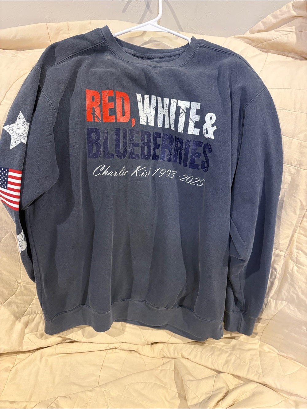Comfort Colors Navy Crewneck Sweatshirt with Red, White & Blue Graphic